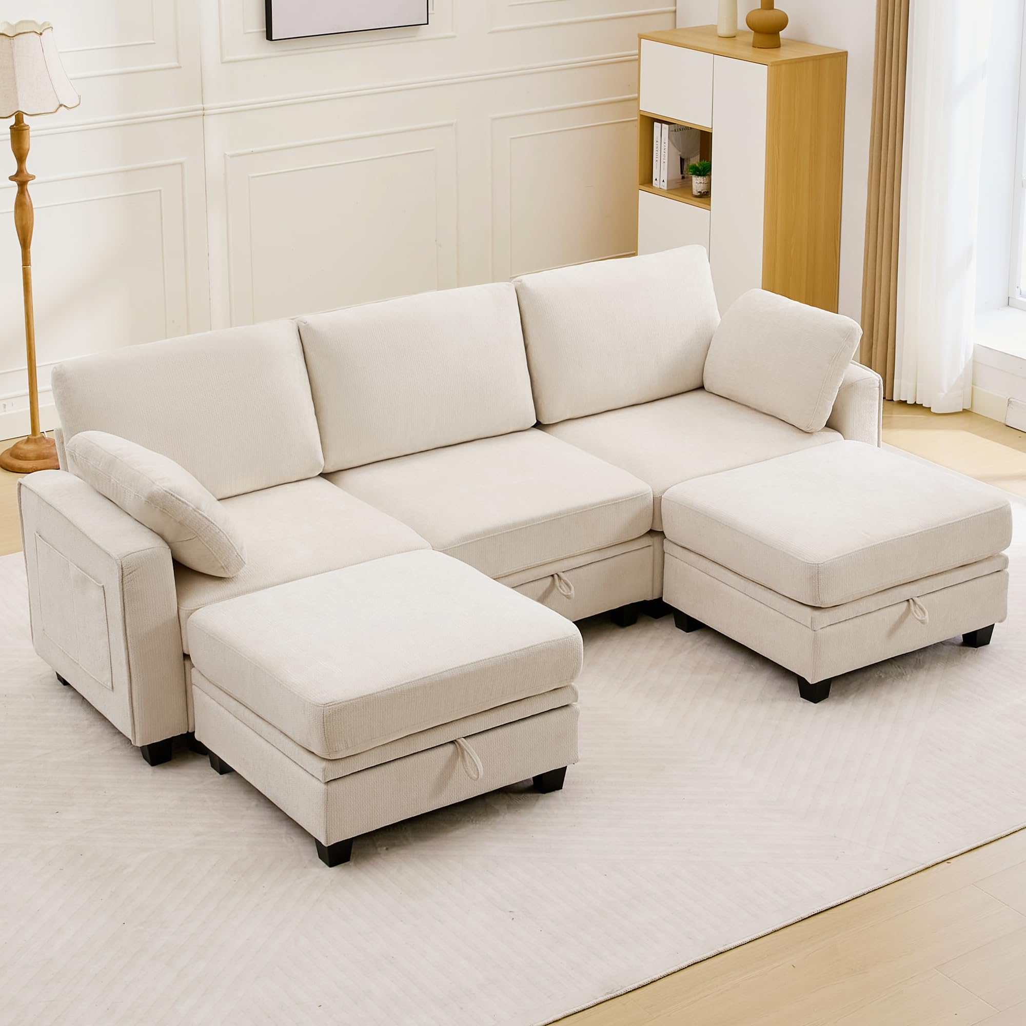 105 6 Storage Modular Sectional Sofa Chenille Cloud Couch with Storage Ottoman Deep Seat Sectional Couch with Removable
