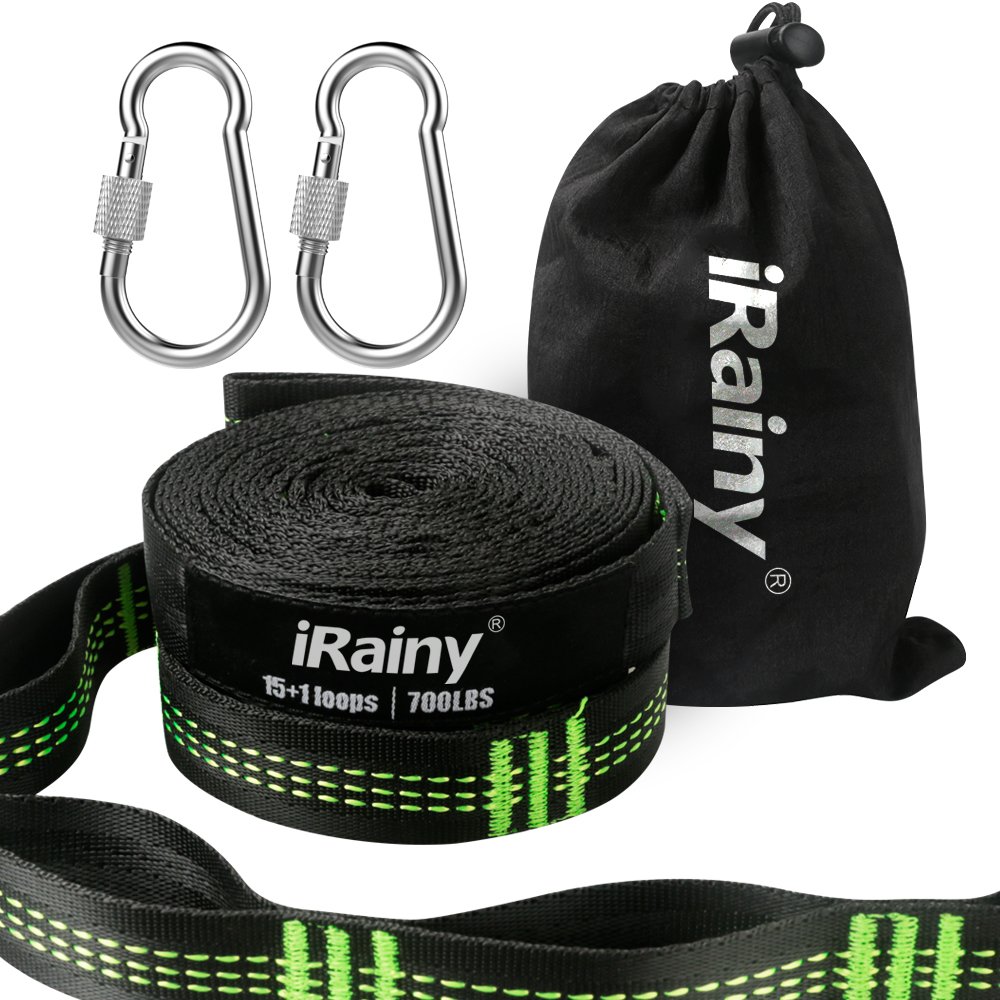 iRainy Hammock Straps,10 Feet Hammock Tree Hanging Straps (Set of 2) with 2 Heavy Duty Lock Snap Hook Carabiners Carrying Bag, Fits All Hammocks