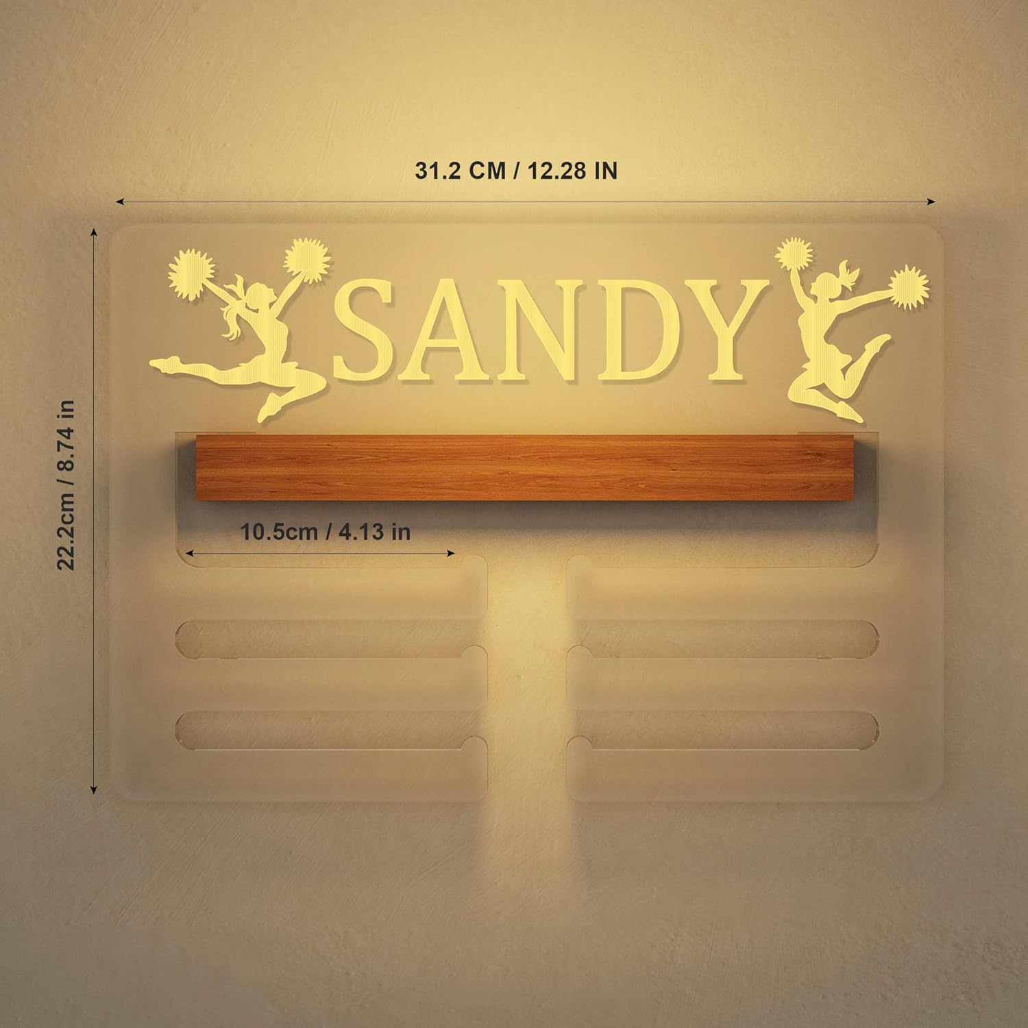 CoolGift Mart Customized Light Up Medal Hanger Display, Sports Themed Ribbon Holder for Wall - Tiered Award Rack