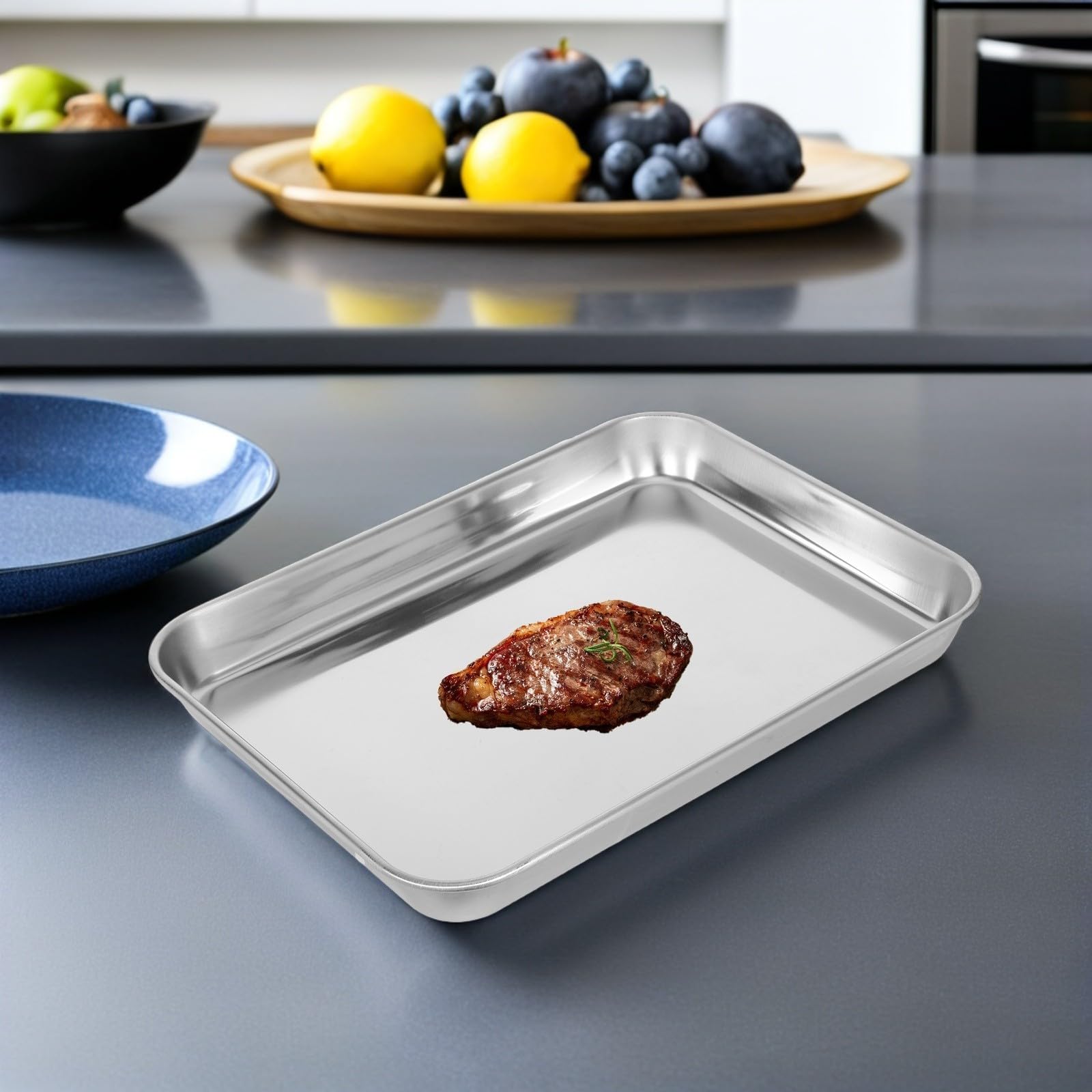 Teglia in Acciaio Inox per Forno, Vassoio Piano Semplice
