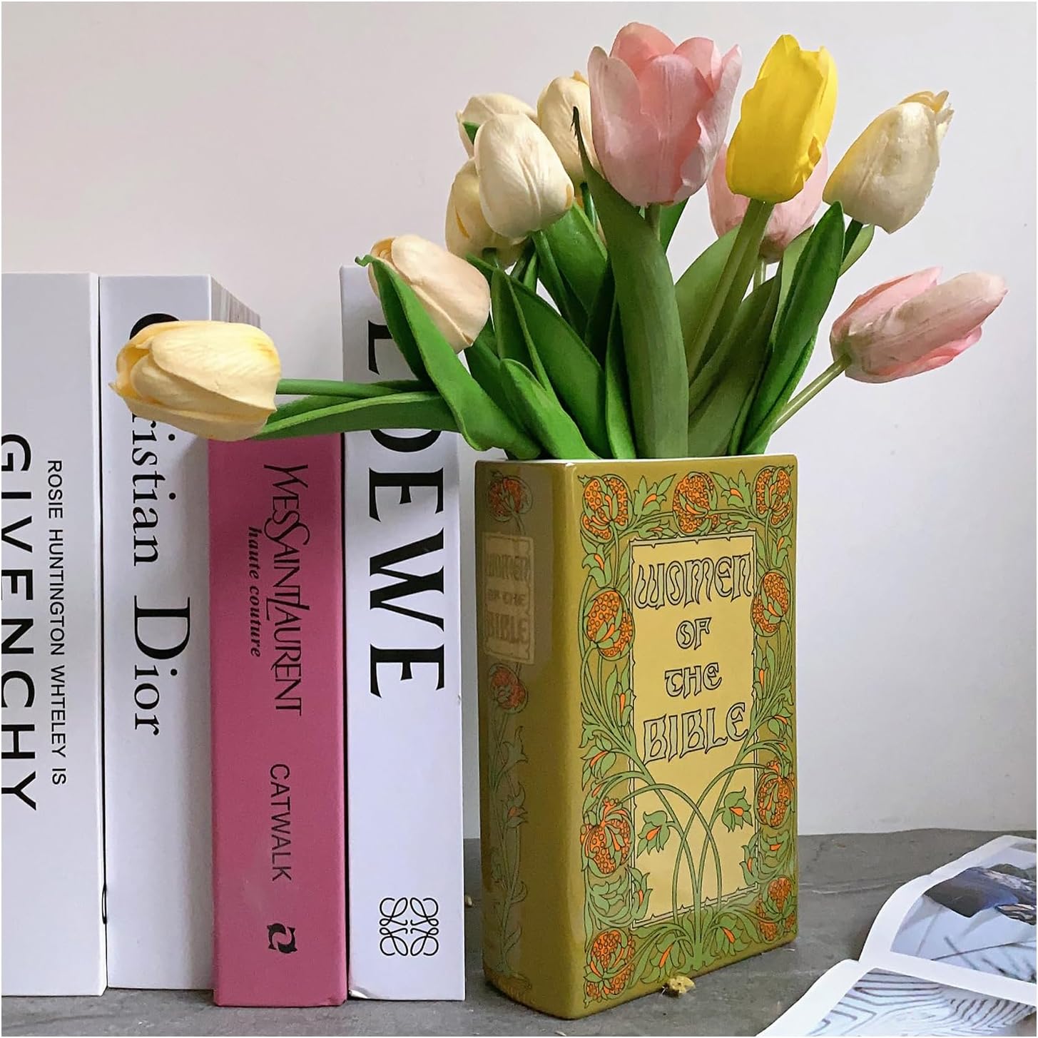 Antvio Ceramic Book Vase for Flowers Elegant Bookshelf Decor and Floral