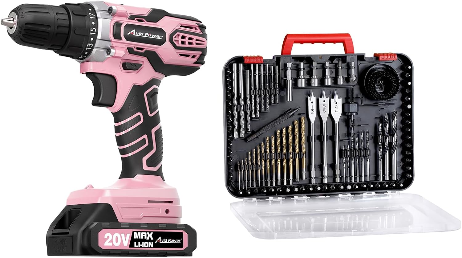 Kit de Taladro Inalámbrico AVID POWER 20V MAX con Juego de 100 Brocas