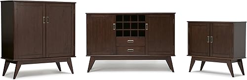 Miniatura 6 de SIMPLIHOME Draper - Armario bajo de madera maciza de 32 pulgadas de ancho, moderno de mediados de siglo, color marrón caoba medio, para sala de