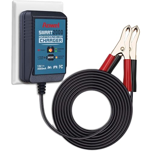 Aowel Smart Battery Charger, 12V 2A Fully Automatic Trickle Charger & Maintainer for Car, Lawn Mower, ATV, Motorcycle, Boat, Marine