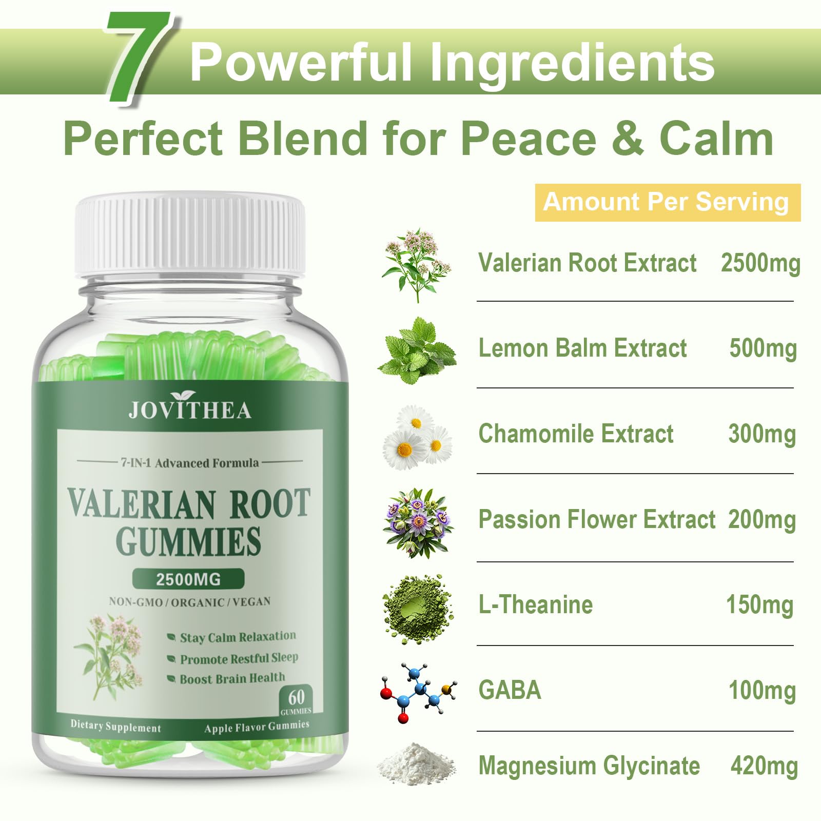 Organic Valerian Root Gummies, Herbal Supplements for Calm & Relaxation, Natural Sleep Support for Adults & Kids, Melatonin Free, Vegan, Non-GMO, Gluten Free, Apple Flavor, 60 Count — Amazon image 2
