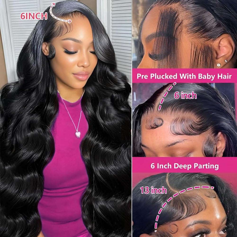 250% Density 13x6 Body Wave Lace Front Wigs Human Hair Pre Plucked Glueless Wigs Human Hair Brazilian Virgin 13x6 HD Lace Frontal Human Hair Wigs for Women 26inch