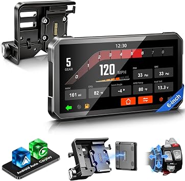 LBW 6" Motorcycle CarPlay GPS Navigation Fit for BMW with Wonder Wheel, Wireless Bluetooth, 1200 Nits Waterproof HD Touch Screen, Plug&Play, Support Voice Control, TPMS/Light Sensor/Siri, Android Auto