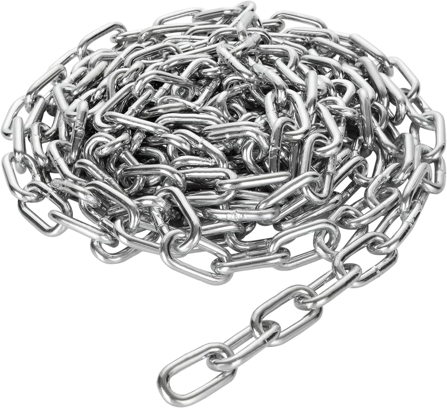 WOPPLXY 19.6ft (6 m) Length Galvanized Steel Chain, 0.23 Inch(6 mm) Heavy Duty Coil Chain, Stainless Steel Link Chain for Home Outdoor Fence Gate, Garage Doors, Swing Chain, Bicycle Security Lock
