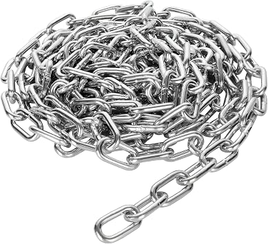 WOPPLXY 19.6ft 6 m Length Galvanized Steel Chain, 0.23 Inch6 mm Heavy Duty Coil Chain, Stainless Steel Link Chain for Home Outdoor Fence Gate, Garage Doors, Swing Chain, Bicycle Security Lock
