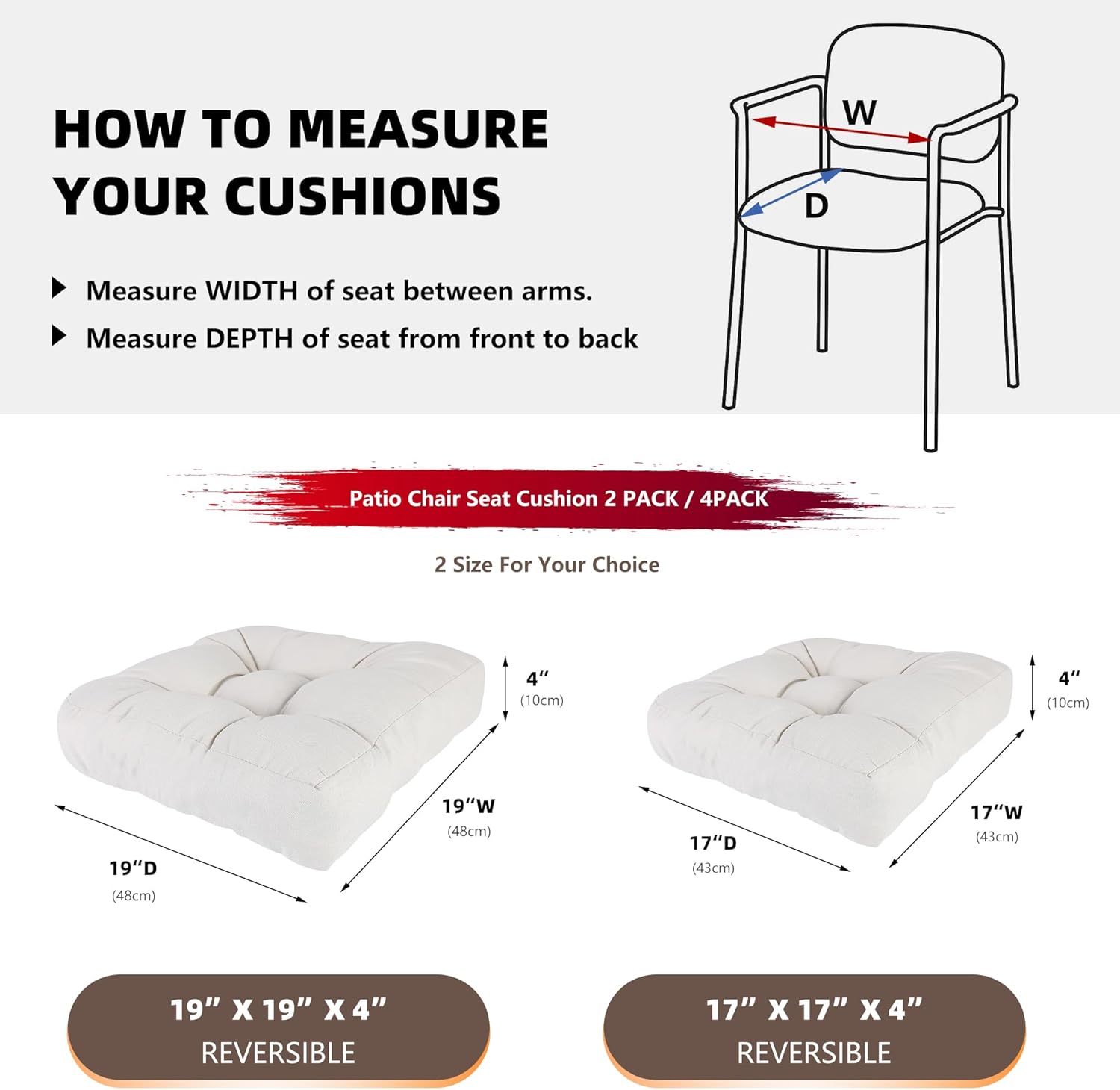 RACE LEAF 19" x 19" Patio Chair Cushions Beige - Outdoor/Indoor Tufted Memory Foam Chair Pads Set of 2, Water-Resistant Olefin Chair Seat Cushion Non-Slip Backing