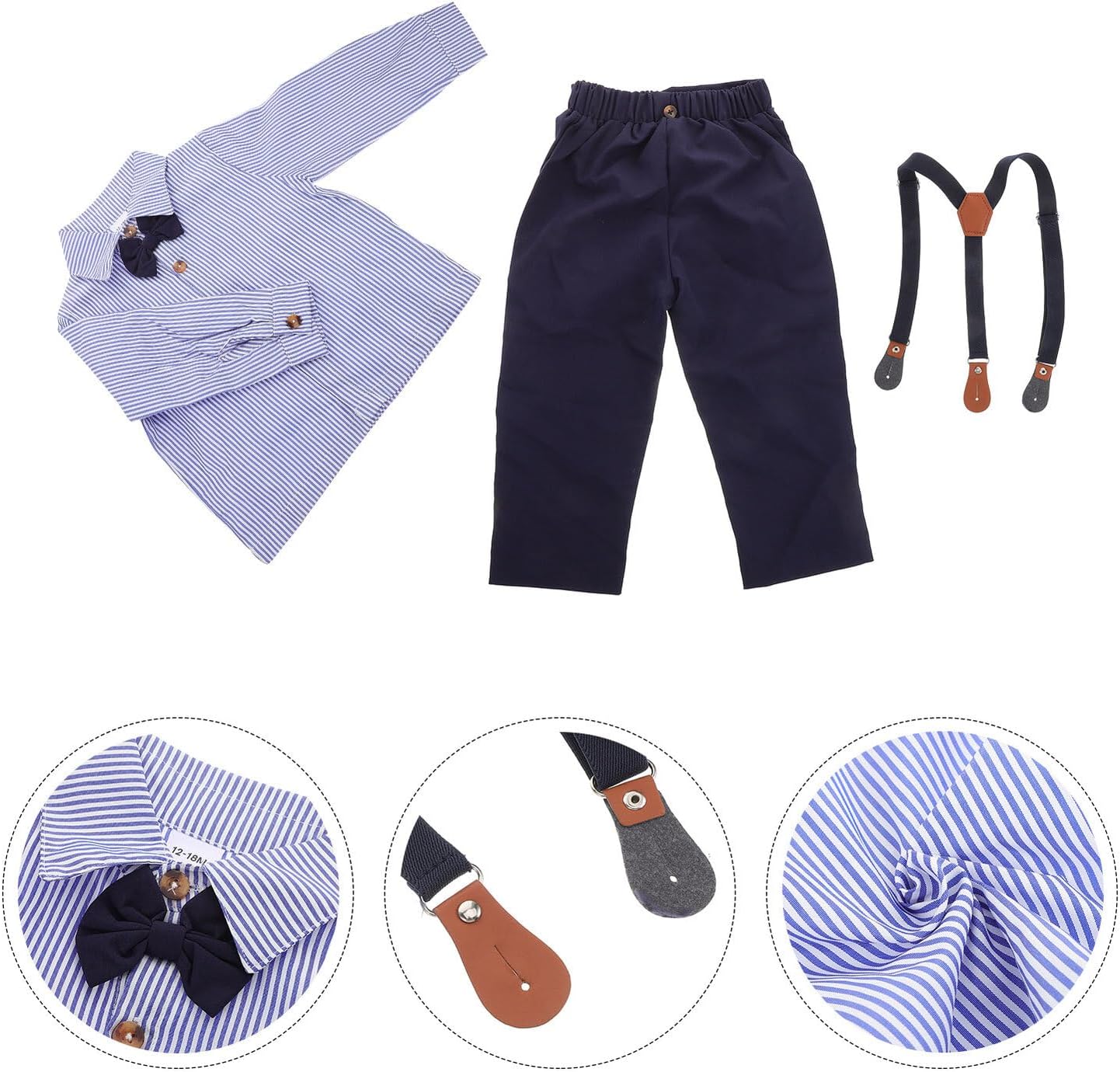 Boys Spring Fall Overalls Set with Bow Tie Long Sleeve Shirt Boy Dress Shirt Overalls Western Wear Suitable for 12-18 Months