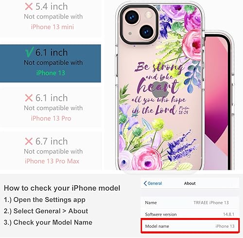 Miniatura 2 de TRFAEE Funda compatible con iPhone 13 de 6.1 pulgadas 2021, transparente, floral, TPU, cubierta suave, a prueba de golpes, protección para mujeres y