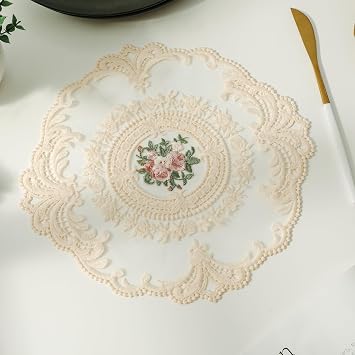 Embroidered Placemats Set of 2, Retro Handmand Place Mats Vintage Cup Vase Table Mat for Dining Table Kitchen Party -Beige, 2PCS