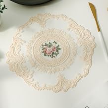 Embroidered Placemats Set of 2, Retro Handmand Place Mats Vintage Cup Vase Table Mat for Dining Table Kitchen Party -Beige, 2PCS