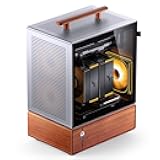 JONSBO T7 Silver Micro ATX PC Case, Aluminum Chassis, with Multifunctional Handle, Solid Wood Veneer Desktop Computer Case, MB:MicroATX/ITX,GPU 280mm,PSU ATX 220mm,Place on The Left Silver