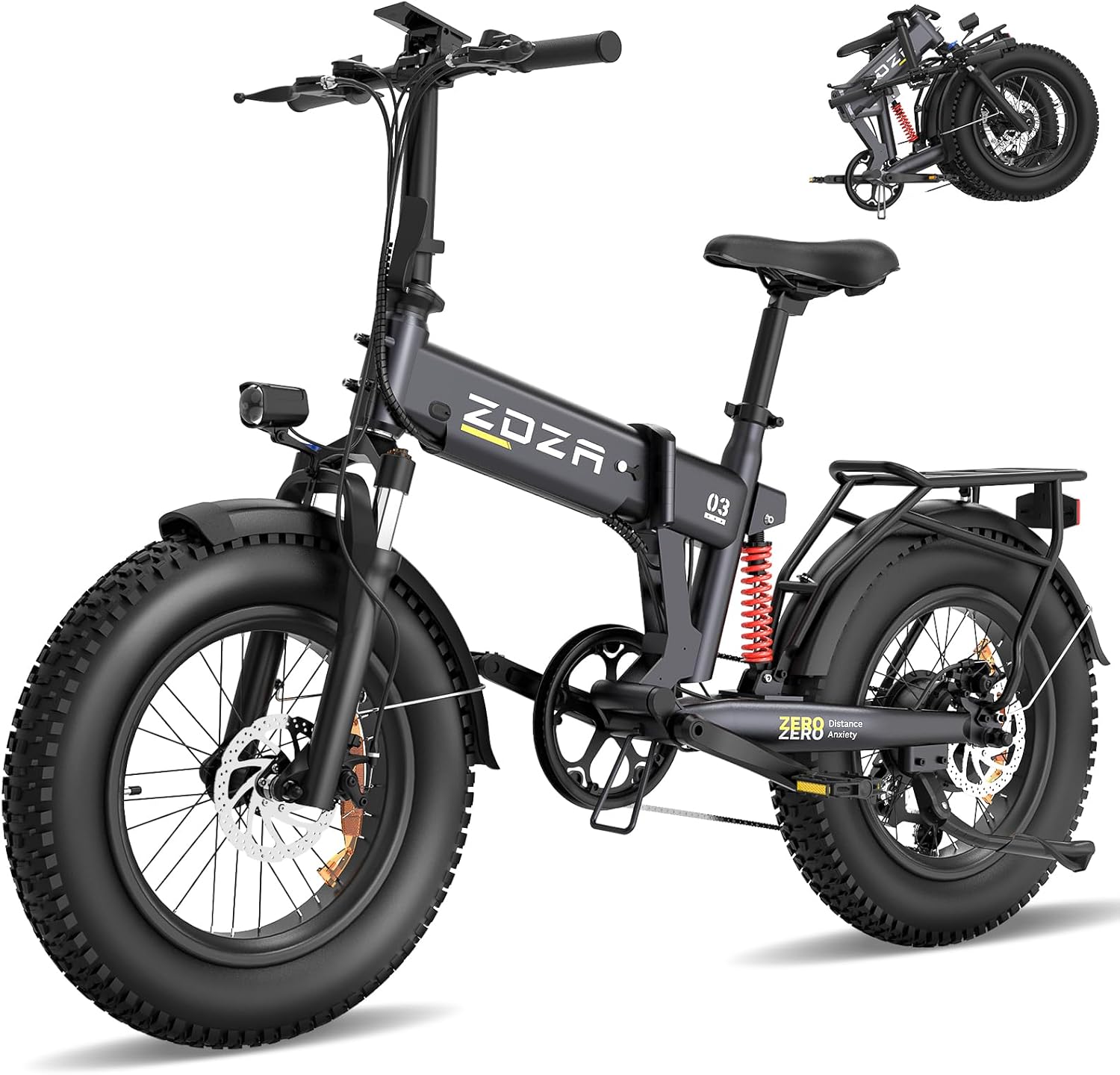 Folding Electrical Bike for Adults, 20″ x 4.0″ Fats Tire Ebike, 1500W Peak Motor & 22MPH 50 Miles, E Bike with Rear Suspension, 500Wh Detachable Battery, Rear Rack, Aluminum Body, 7 Velocity Gears