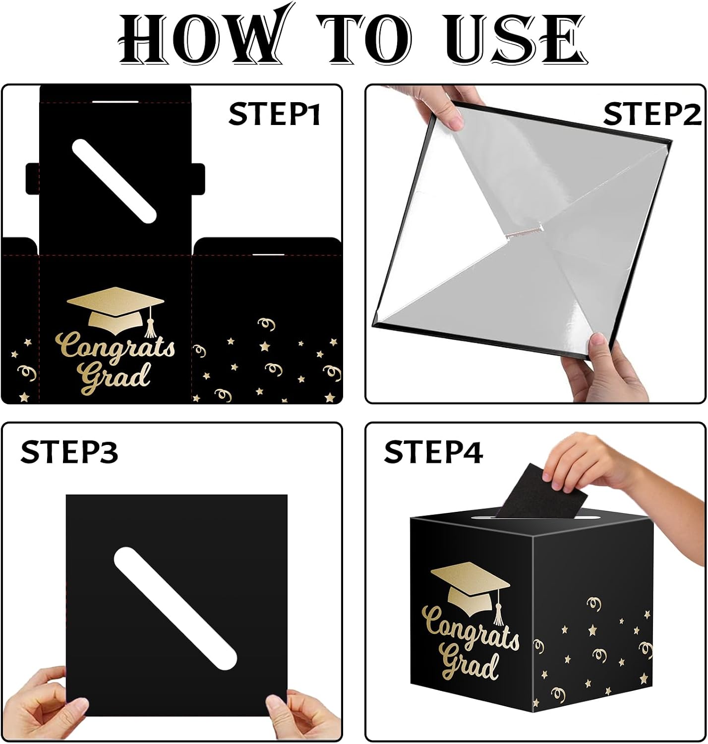 Graduation Card Box with 30 Advice Cards, 31 Pcs Class of 2026 Graduation Decorations, 9 x 9 x 9 Inch Foldable Money Box and Wish Cards for Grad Party Gift Table, Black