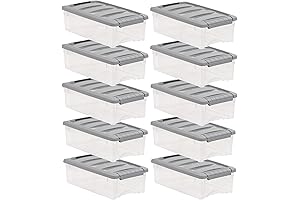 Amazon Basics 5 Quart Stackable Plastic Storage Bins with Latching Lids