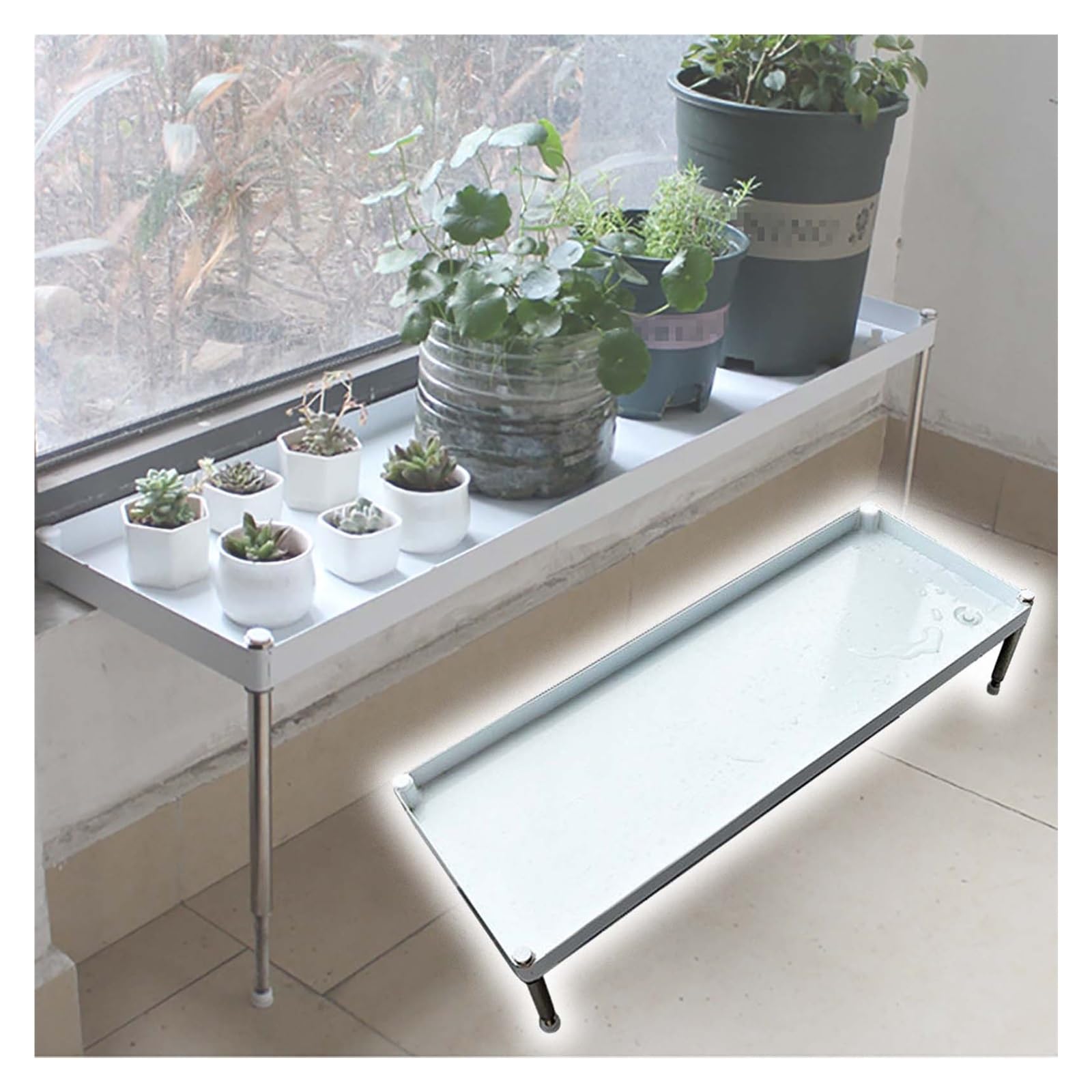 Soporte para plantas de alféizar ajustable y drenaje integrado