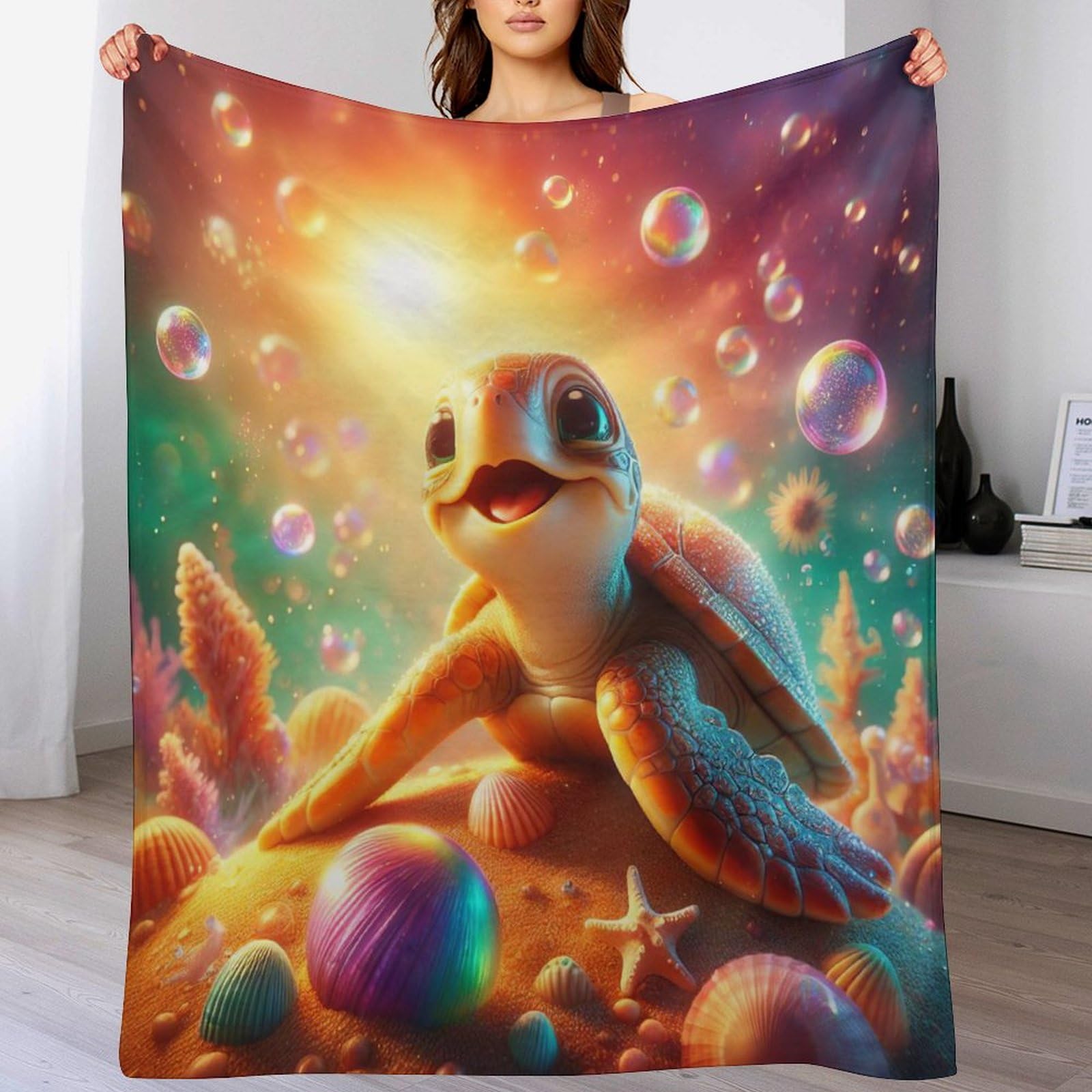 Couverture polaire douce flannel tortue contre les frissons sur le canapé