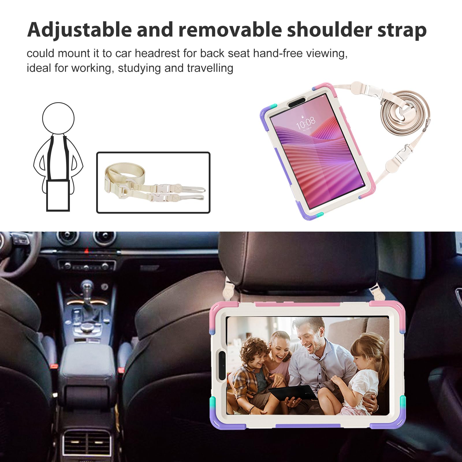 ProCase Custodia per Lenovo Tab One 8,7 Pollici 2025/ Tab K9 Copertura Protettiva Resistente Agli Urti Supporto Girevole con Tracolla Maniglia -Colorato