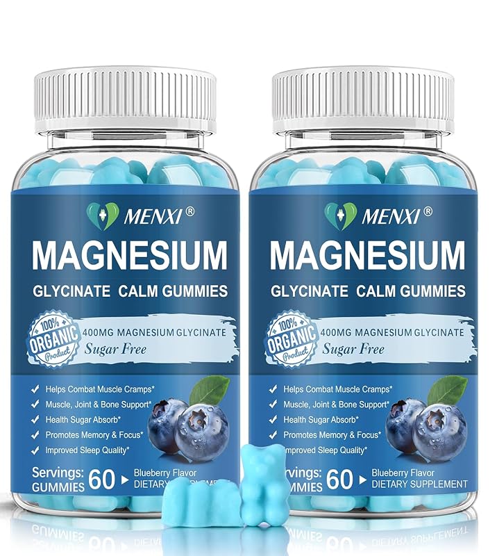 MENXI Gomas de magnésio glicinato 400 mg e malato de magnésio 200 mg, 120 gomas