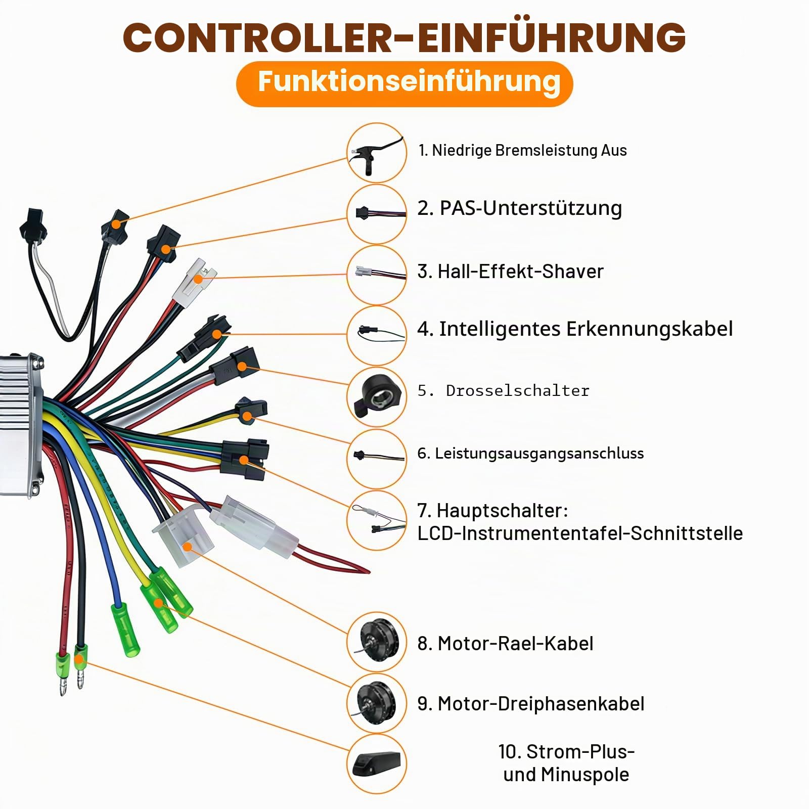 E Scooter Controller Kit, DC 36/48V 13A Dreimodus Sinuswelle Brushless Motor Controller mit LCD Anzeige IPX5 Wasserdicht für Elektrofahrrad Scooter