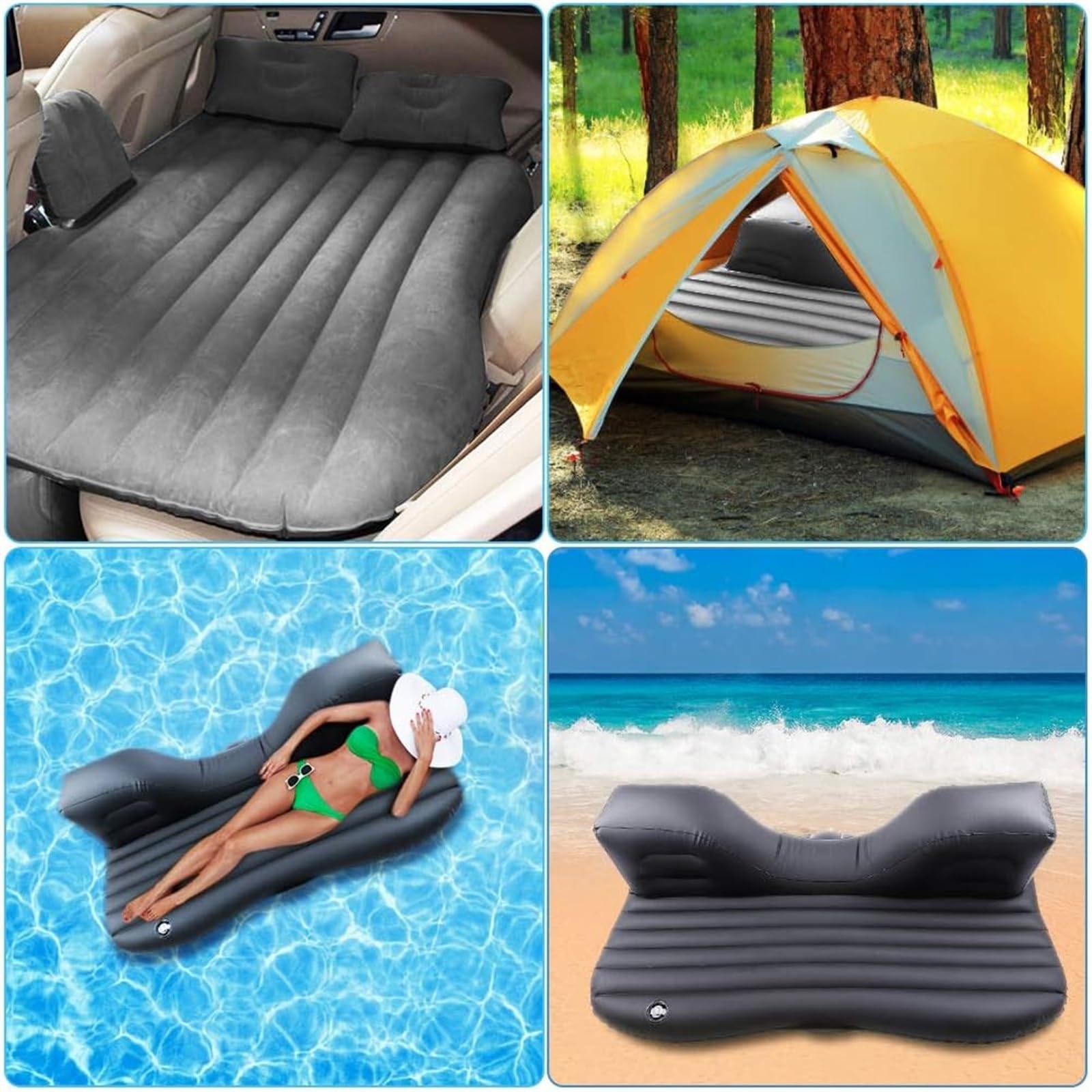 Colchoneta Hinchable Coche Cama Inflable Coche, Colchón Aire Inflable, Cojines Inflables Para El Hogar, Coches Universales, SUV, Viajes Al Aire Libre, Camping, Almohadilla Dormir, Cama Aire Coche(Blac