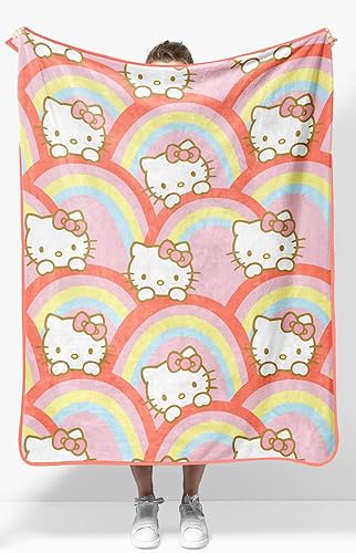 Hello Kitty Manta de viaje de felpa arcoíris Medidas 40 x 50 pulgadas Ropa de cama súper suave y ligera Hello Kitty Manta de viaje de felpa arcoíris Medidas 40 x 50 pulgadas Ropa de cama súper suave y ligera