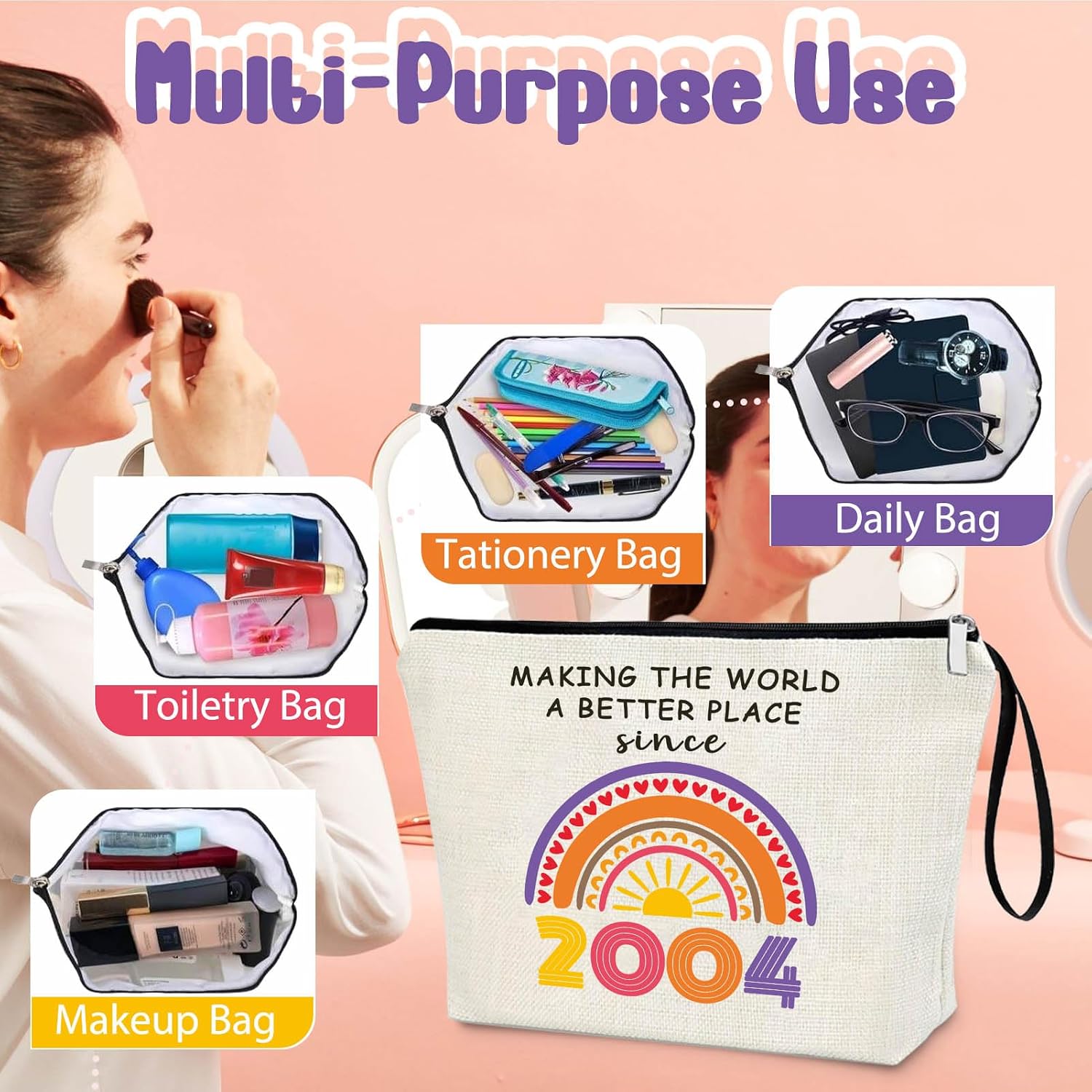 22nd Birthday Gifts for Her Funny 2004 Themed Makeup Bags for Teenage Girls Stuff, Girls, Friends, Daughter, Cosmetic Bag Travel Pouch 22-Year-Old Birthday Decorations image 3