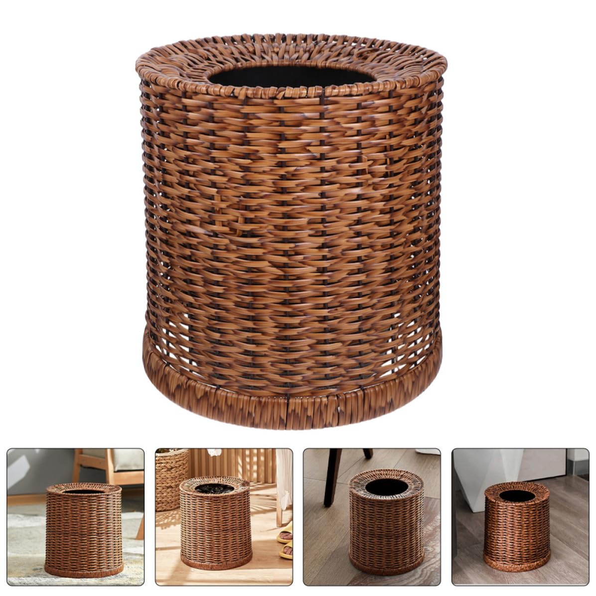 Kisangel Vintage Papierkorb aus Geflochtenem Material 12l Fassungsvermögen Leichter Abfalleimer fürs Badezimmer Robust und Leicht zu Reinigen für Zuhause und Hotel