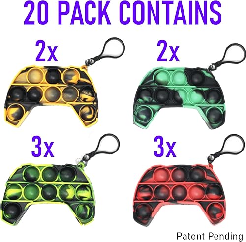 Miniatura 3 de KINIA Paquete de 20 juguetes para ansiedad, mini llavero de juguete sensorial Pop It, patente estadounidense, llavero con forma de controlador