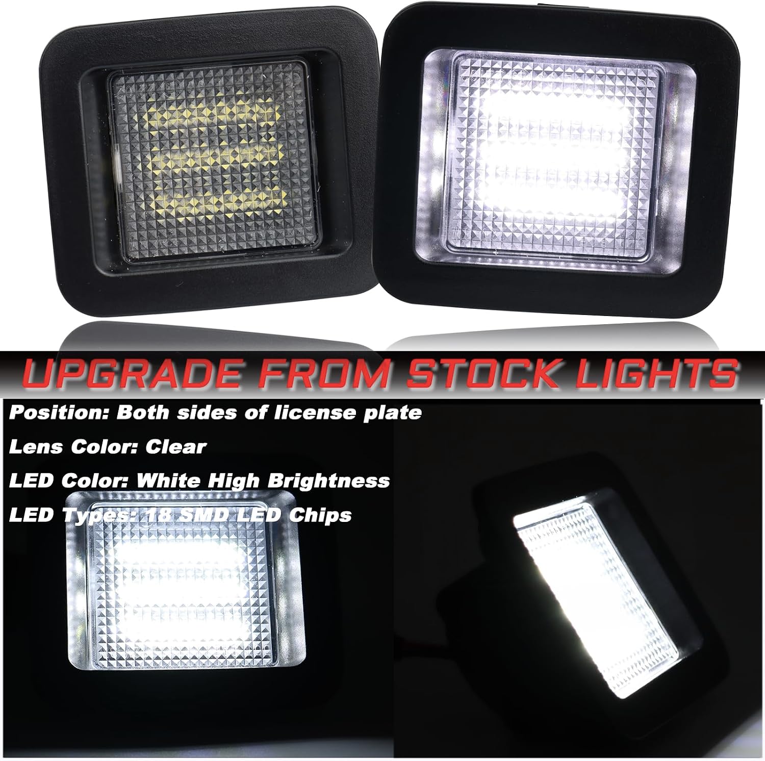 Full LED License Plate Light Tag Lamp Assembly Compatible with Ford 2015-2022 F150 and 2017-2022 F150 Raptor White light 2-Pieces Rear Bumper Tag Lamp Accessories