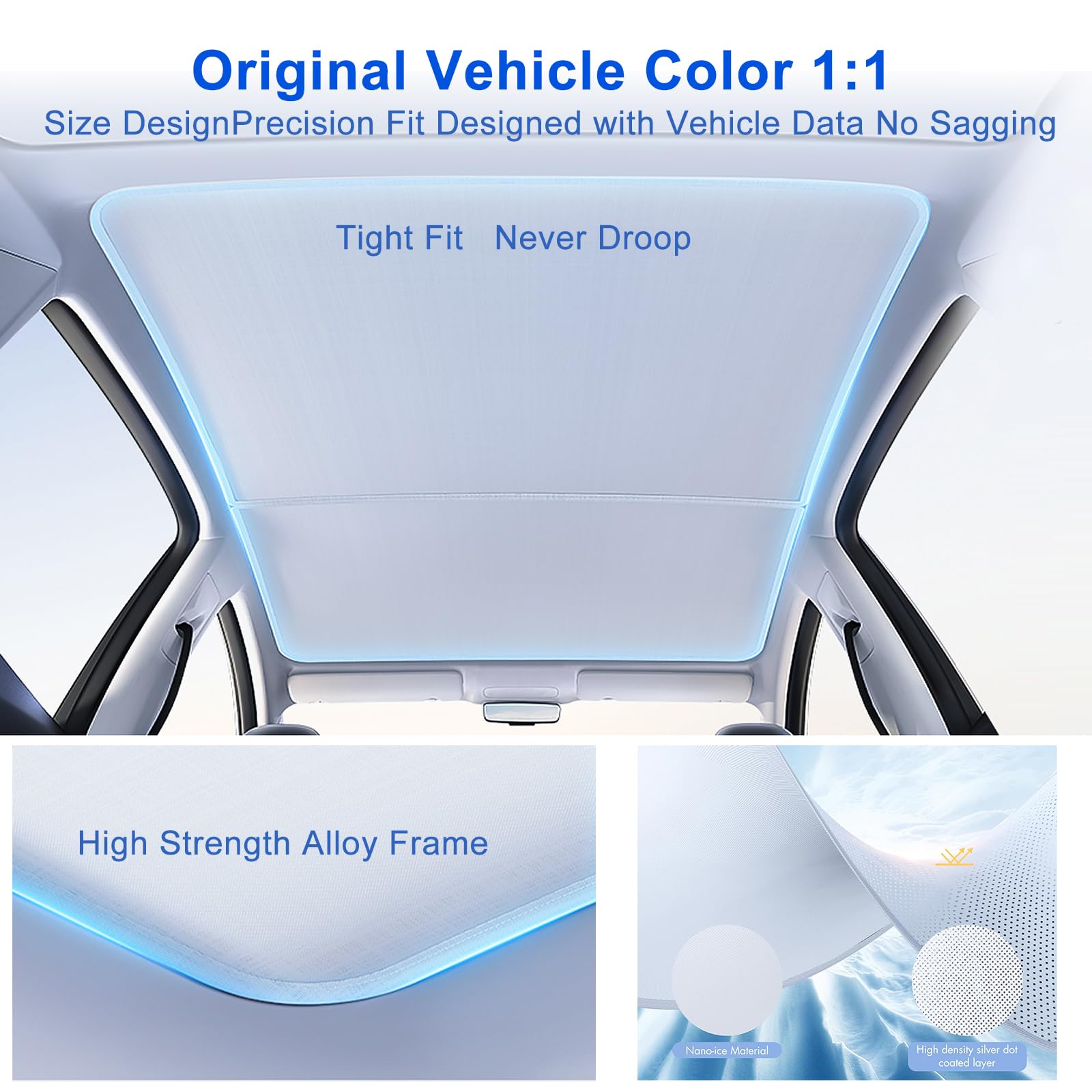 Giodiya Tesla Model Y Roof Shade - Compatible with 2020-2023 Tesla Model Y Sunroof Shade, Upgraded No Sagging Design Sun Shade(2 pcs)