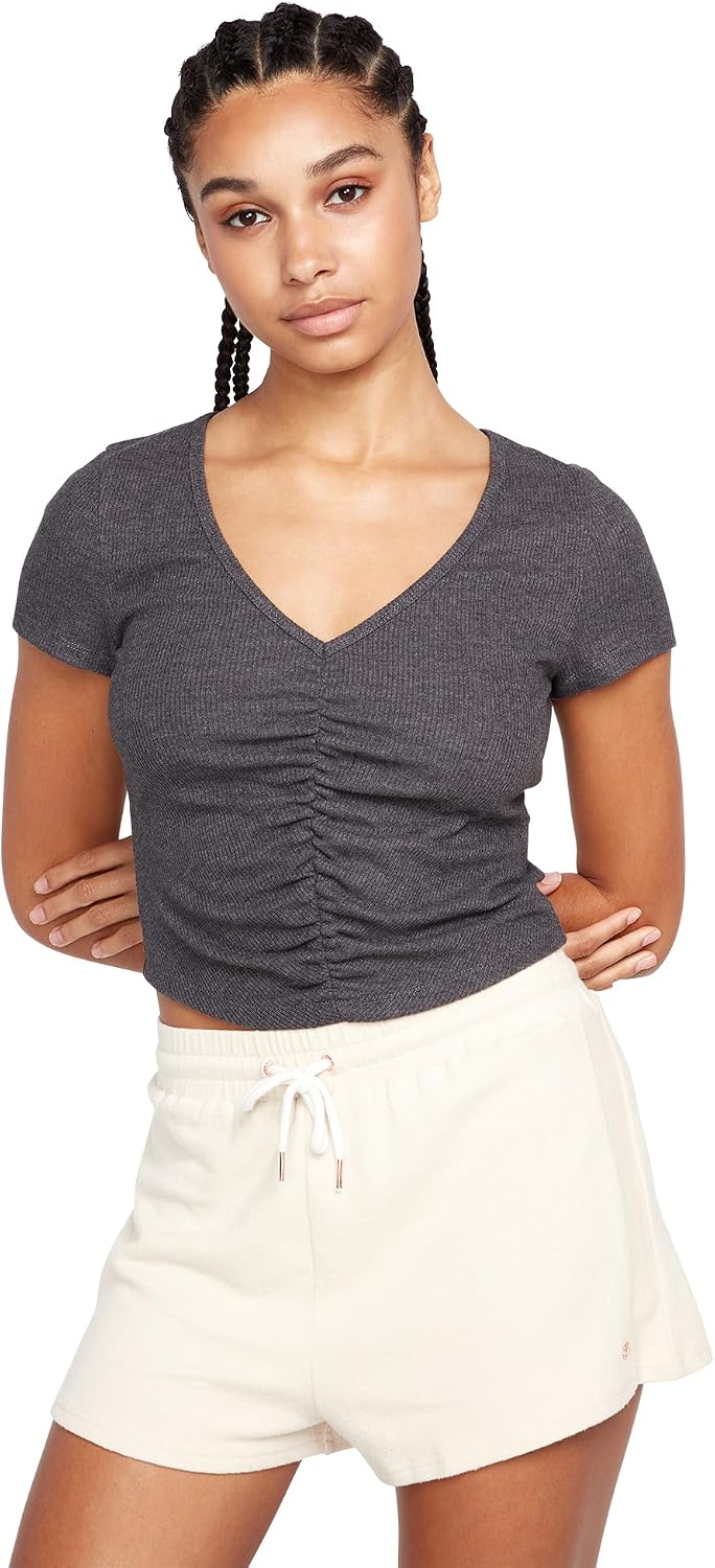 Volcom Women's Lived in Lounge Rib Short Sleeve V Neck Top