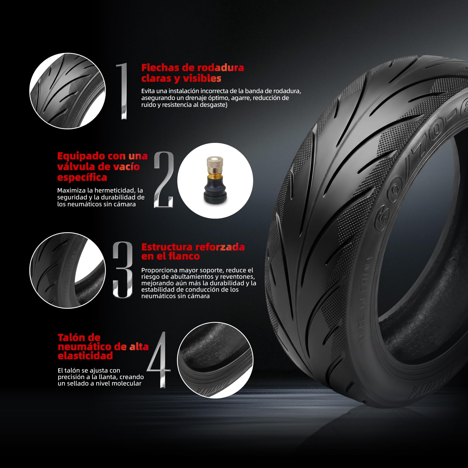 Neumático sin cámara 60/70-6.5 con válvula para Segway Ninebot Max G30/G30D/G30D2 Scooter eléctrico, Rueda Patinete 10 pulgadas, Neumáticos de repuesto de alta elasticidad Antideslizante