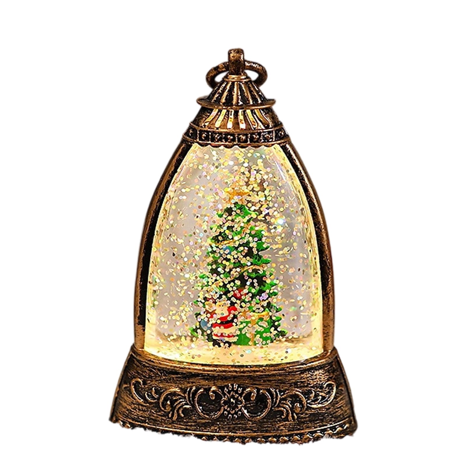 Portable Snow Globes Table Night Light Bells Shape Swirling Glitter Christmas Lamp Decoration for Christmas Party Santa Night Light for Mantel