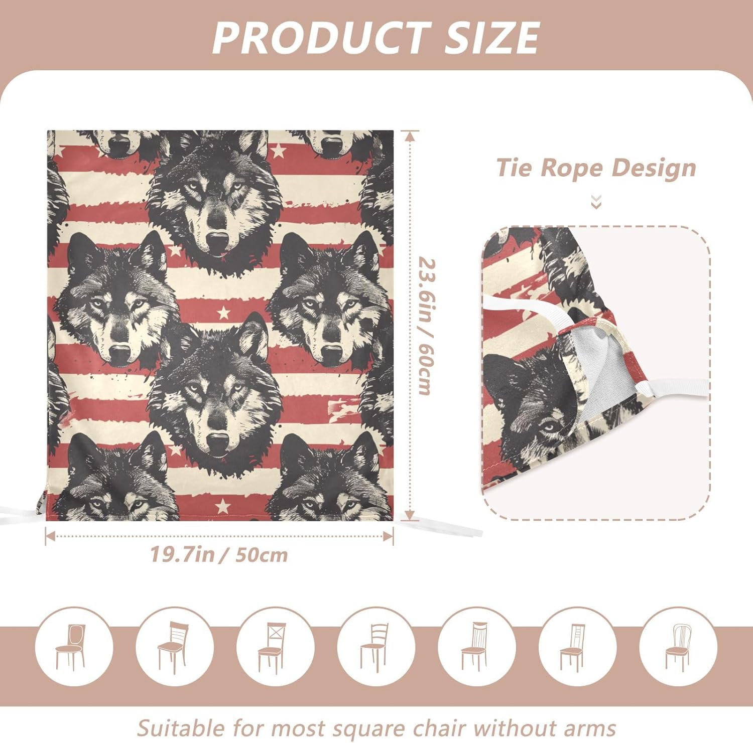 ALAZA Wolves and Stripes Chair Back Cover Set of 6, Washable Reusable Removable Chair Slipcovers Decorative Chair Cover for Home Kitchen Wedding Party