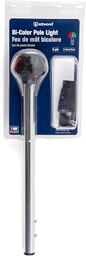 Miniatura 8 de attwood 5092-10-7 Pulsar - Luz de poste marino bicolor de 10 pulgadas para barco con base de montaje de 2 pines, plata, talla única