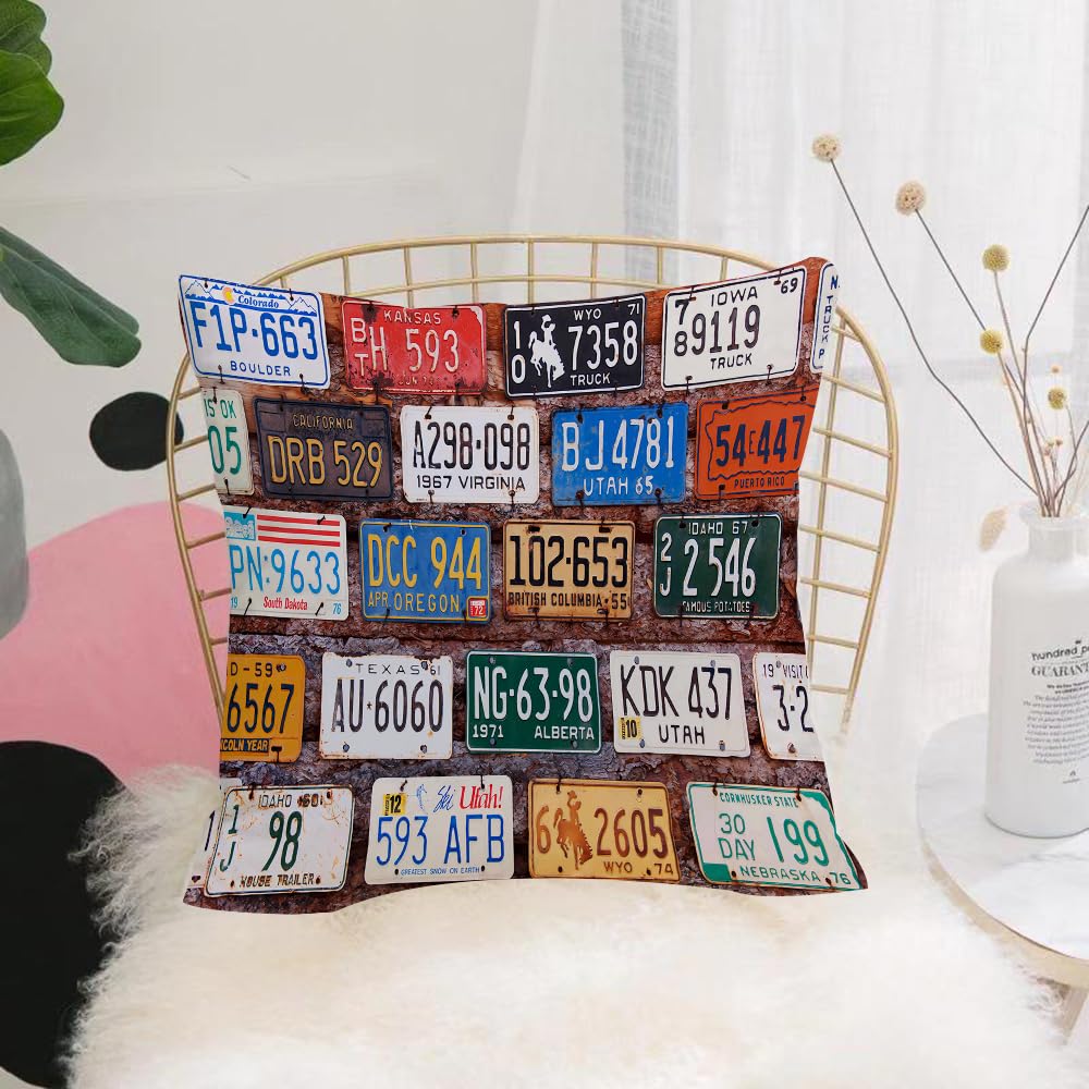 HYOSXW Cushion Cover,Throw Pillow Case Home Decorative for Living Room Bedroom Sofa Chair 16X16 Inch,ld American car license plates on rural Utah brick wall,Pillowcase 40X40cm