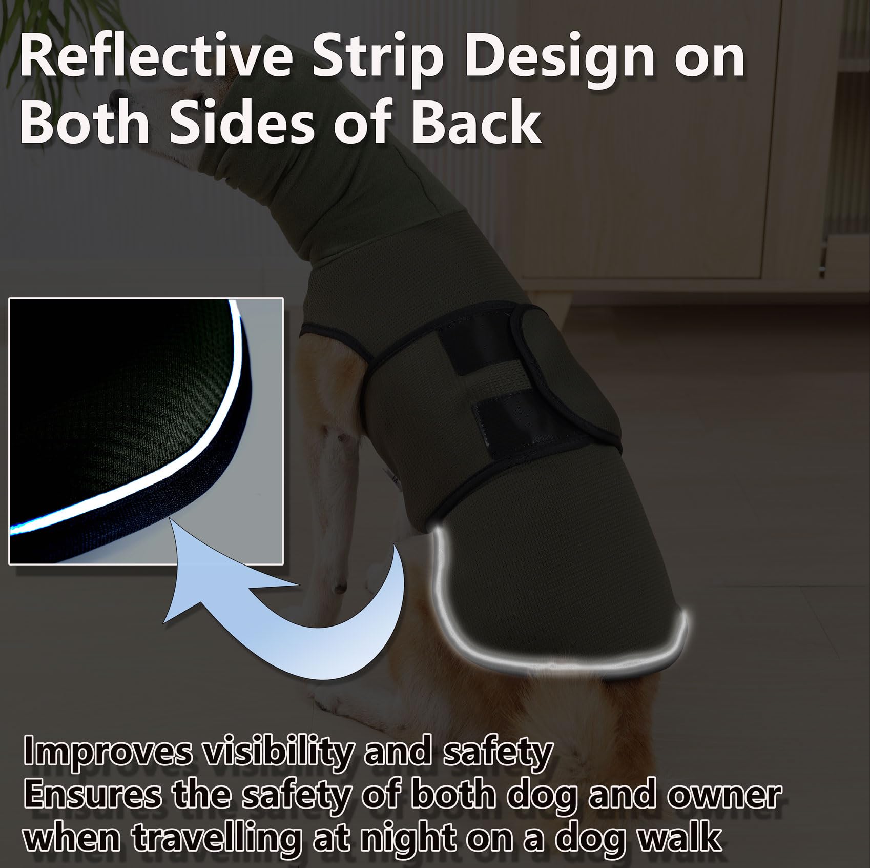 Cappotto Anti Ansia per Cane con Copricapo Cappelli Giacca per Ansia per Cani Mesh Traspirante Cinghia con Chiusura a Strappo Regolabile Strisce Riflettenti Calmare L'ansia del Cane (Olive XS)