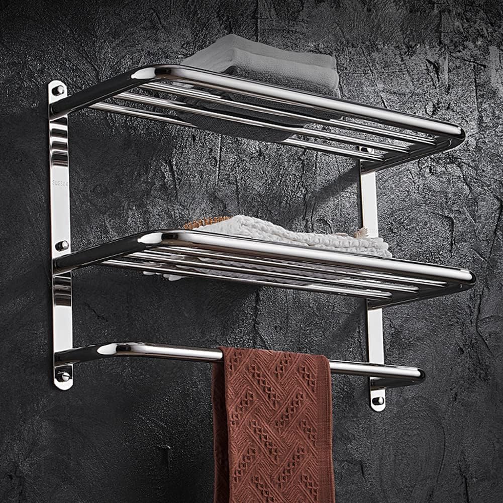 Towel Racks for Bathroom with Towel Bars, Multilayer Hotel Towel Shelf SUS304 Stainless Steel Wall-Mounted, 3-Tier Towel Shelves 24 Inches, Polished Finish