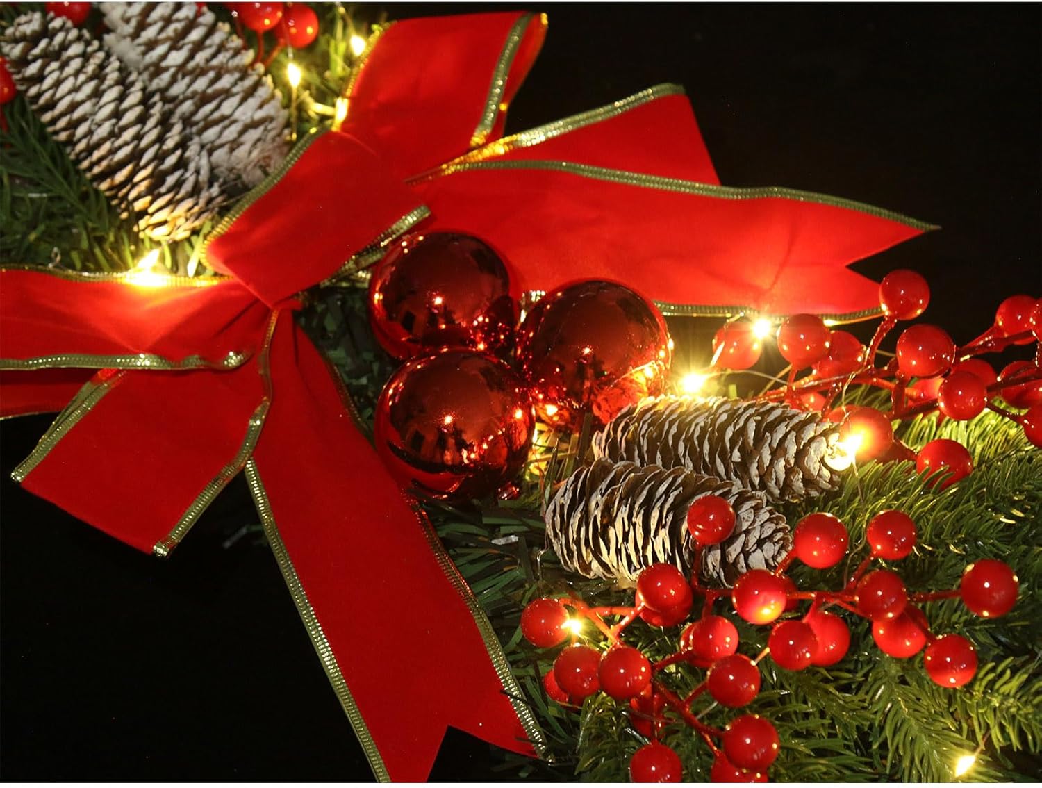 Christmas Swags Prelit Garland for Stairs,Artificial Cordless Stairway Teardrop Swag,LED Lights Pre-Lit Wreath,Trim Xmas Staircase Decor Hanging Pendant,Front Door Wall Decor (Red, 2 Pack)