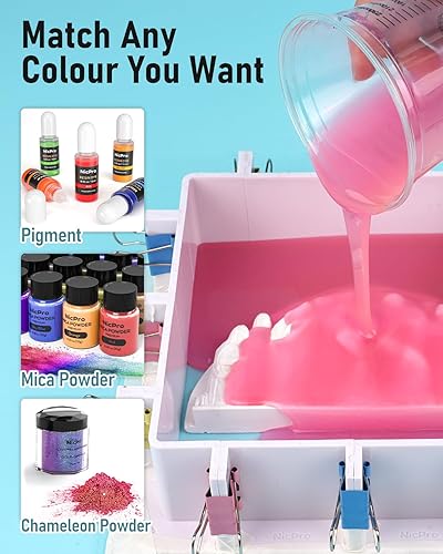 Miniatura 3 de Nicpro Kit de fabricación de moldes de silicona de 15 A, 5 libras (80 onzas), fabricación de moldes de goma de silicona translúcida 3D, fuerte y