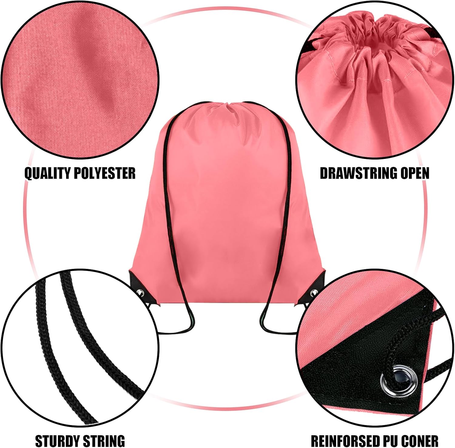 Grneric 40 Pieces Drawstring Backpack Bulk Cinch Sackpack Ployster Drawstring Bags for Gym Party Trip(Peachy)