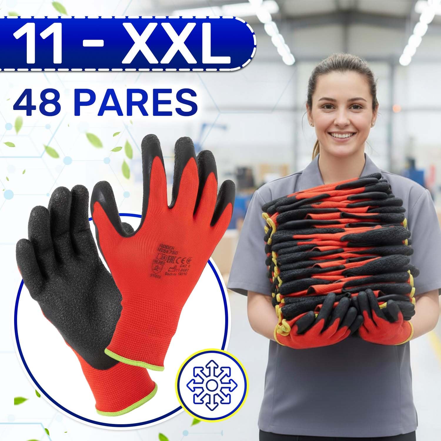 MONTERAL 48 Pares Guantes de Trabajo Talla 11 XXL Protección Cat II Recubiertos de Látex Anti-Slip - Guantes Trabajo Hombre y Mujer Pueden Usarse para Obra Taller Mecanico Jardineria Montaje