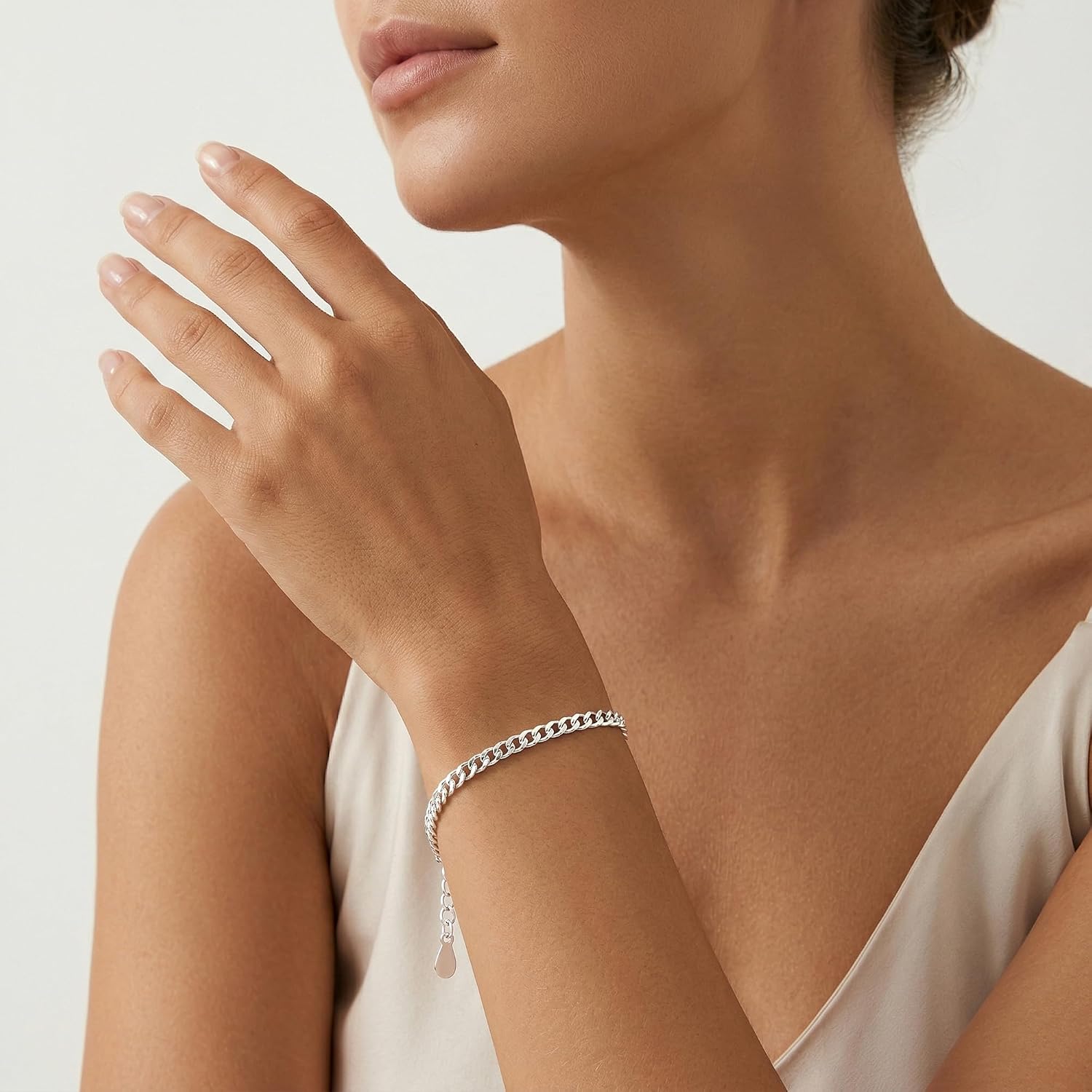 925 Sterling Silver Chain Bracelet for Women - Diamond-Cut Cuban Link Chain 6.5/7/7.5/8 Inches