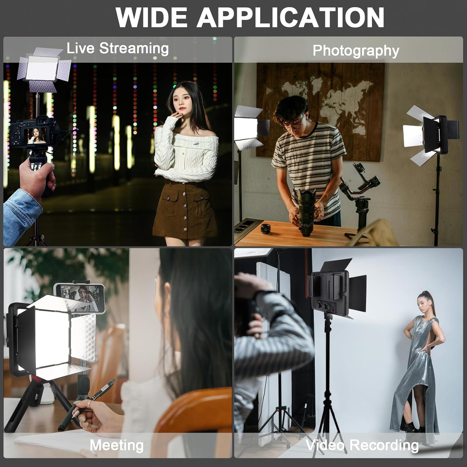 LED Video Light with Barn Door, 4400mAh Rechargeable Battery×2, 3200-6500K CRI 96+ Adjustable Panel Light for Outdoor Photography/Live Broadcast Shooting/Indoor Recording Fill Light/Video Conferencing