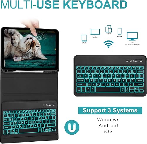 Vista 21 de Funda con teclado táctil para iPad Air 13 M2 2024, iPad Pro 12.9 con teclado de 6ª/5ª/4ª/3ª/3ª generación, trackpad, rotación de 360°, cubierta