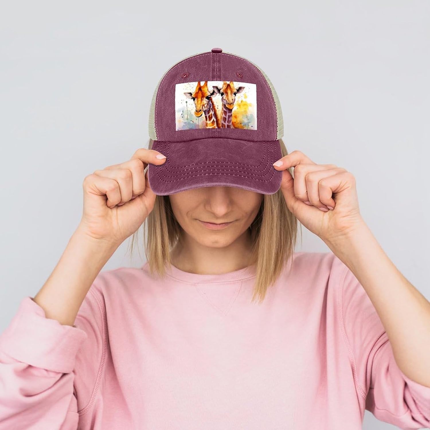 Watercolor Giraffes Sport Hat for Men Women Hollow Cowboy Hat Adjustable Baseball Cap Apparel Gifts Accessories